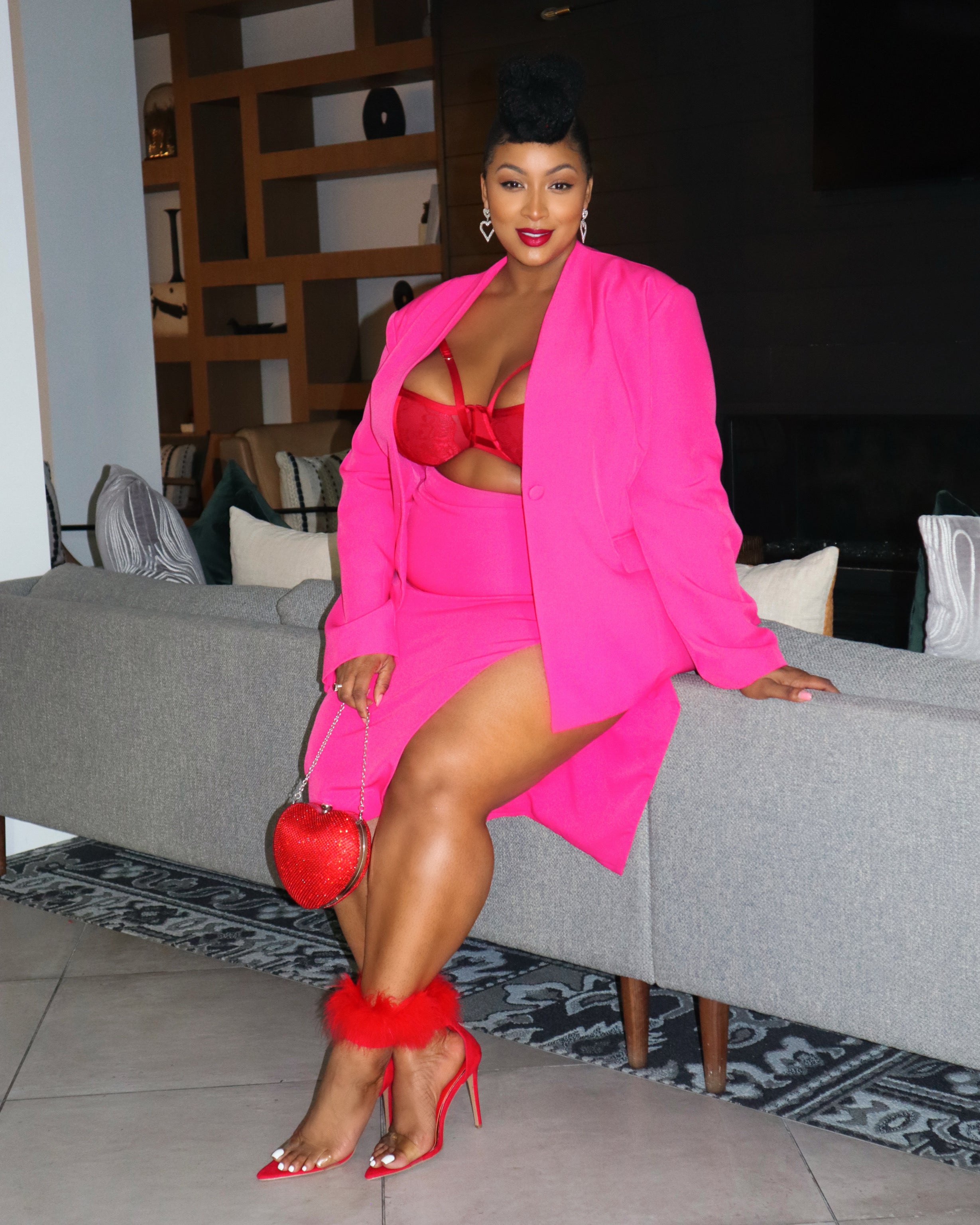 Hot Pink Plus Size Pink Blazer Dress Oversized Blazer Dress Plus