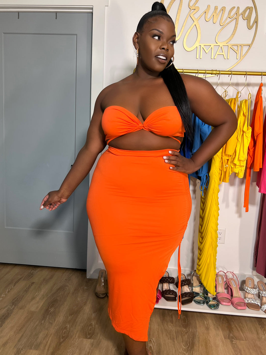 Ava Halter Top & Skirt Set - Orange