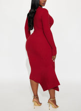 Load image into Gallery viewer, Rare Catch Long Sleeve Ribbed Midi Dress - Wine

