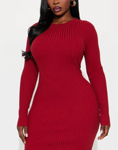 Load image into Gallery viewer, Rare Catch Long Sleeve Ribbed Midi Dress - Wine
