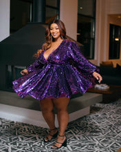 Load image into Gallery viewer, Purple Rain Sequins Skater Drew
