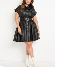 Load image into Gallery viewer, Faux Leather Dress With Pleated Skirt

