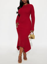 Load image into Gallery viewer, Rare Catch Long Sleeve Ribbed Midi Dress - Wine
