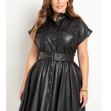 Load image into Gallery viewer, Faux Leather Dress With Pleated Skirt
