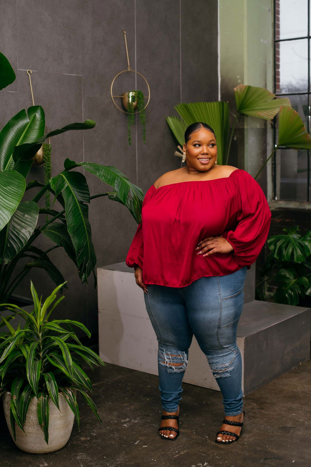 Off Shoulder Shirt - Red