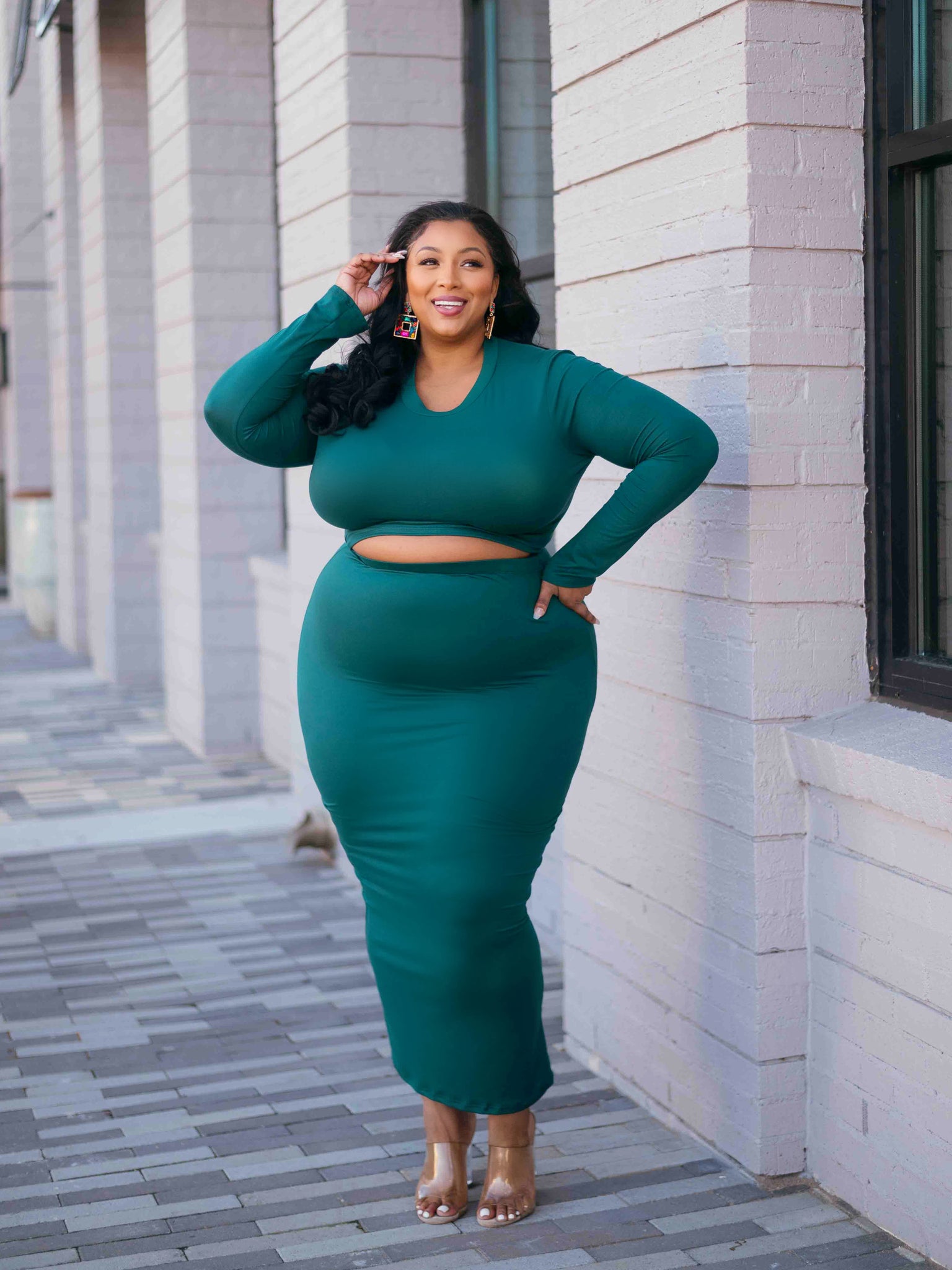 Hunter green top pencil skirt